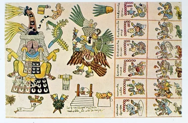 Faksimile-Kopie des Codex Borbonicus, Detail mit Tlazolteotl und Tezcatlipoca